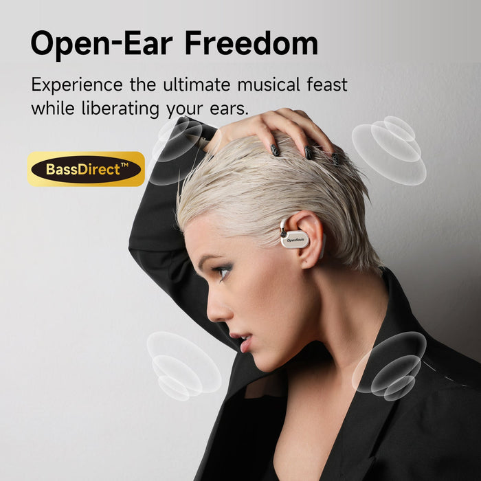 OneOdio OpenRock X – Open Ear True Wireless-Kopfhörer, Sport-Ohrhörer, Bluetooth 5.3, starker Bass, 4-Mikrofon-ENC, verbesserte verstellbare Silikon-Ohrbügel, 48 Stunden Spielzeit, schweißresistent, Smart-App, kompatibel mit iPhone und Android