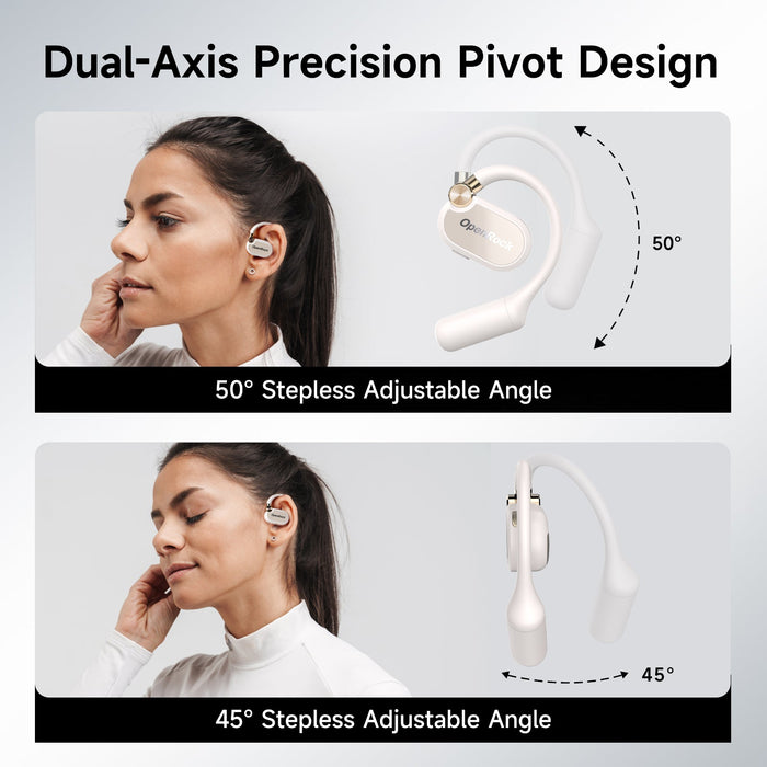 OneOdio OpenRock X – Open Ear True Wireless-Kopfhörer, Sport-Ohrhörer, Bluetooth 5.3, starker Bass, 4-Mikrofon-ENC, verbesserte verstellbare Silikon-Ohrbügel, 48 Stunden Spielzeit, schweißresistent, Smart-App, kompatibel mit iPhone und Android