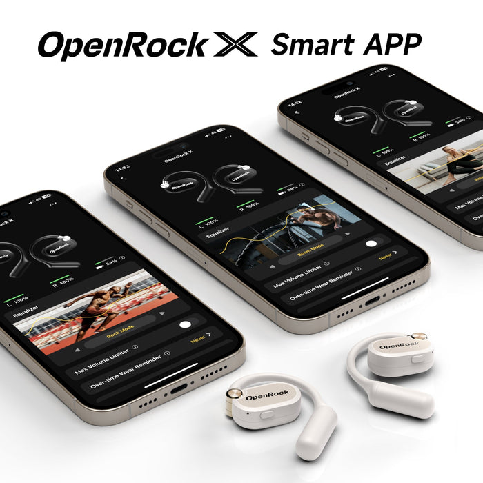 OneOdio OpenRock X – Open Ear True Wireless-Kopfhörer, Sport-Ohrhörer, Bluetooth 5.3, starker Bass, 4-Mikrofon-ENC, verbesserte verstellbare Silikon-Ohrbügel, 48 Stunden Spielzeit, schweißresistent, Smart-App, kompatibel mit iPhone und Android