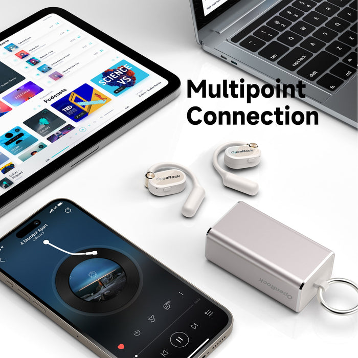 OneOdio OpenRock X – Open Ear True Wireless-Kopfhörer, Sport-Ohrhörer, Bluetooth 5.3, starker Bass, 4-Mikrofon-ENC, verbesserte verstellbare Silikon-Ohrbügel, 48 Stunden Spielzeit, schweißresistent, Smart-App, kompatibel mit iPhone und Android