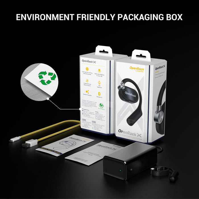 OneOdio OpenRock X – Open Ear True Wireless-Kopfhörer, Sport-Ohrhörer, Bluetooth 5.3, starker Bass, 4-Mikrofon-ENC, verbesserte verstellbare Silikon-Ohrbügel, 48 Stunden Spielzeit, schweißresistent, Smart-App, kompatibel mit iPhone und Android