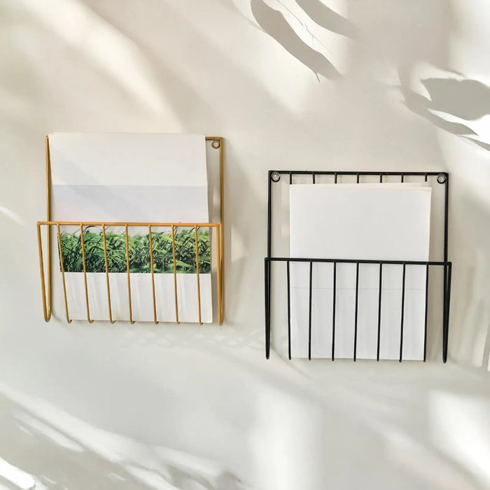 Wall-Mounted Iron File Holder — Magazine & Mail Organiser (Gold or Black)