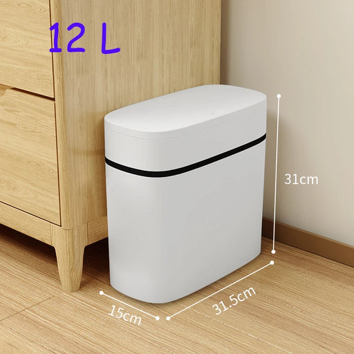 14L Press-Top Waterproof Bathroom Waste Bin — White PP Plastic
