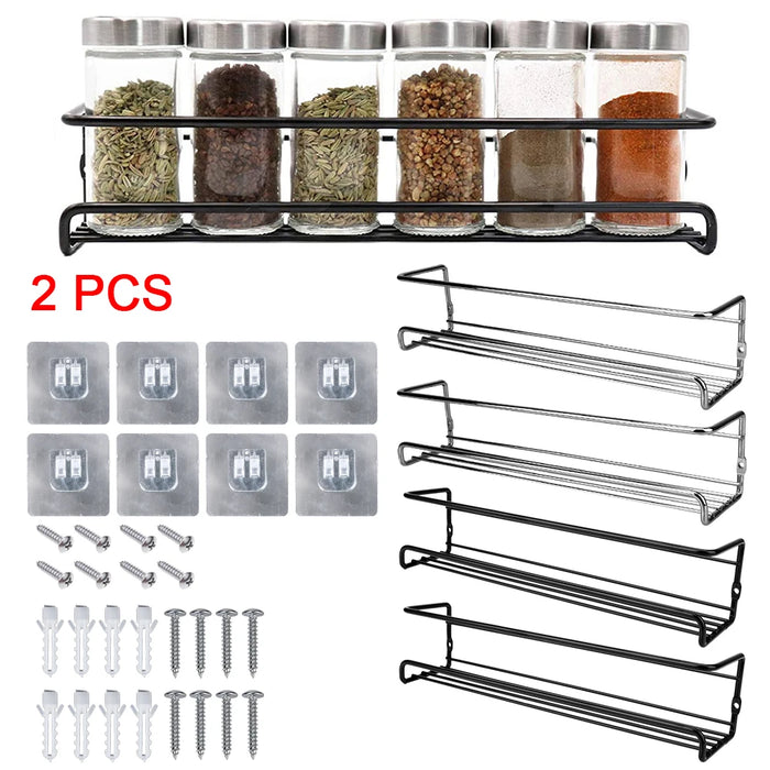 2-Pack Metal Wall-Mounted Spice Rack – Single-Layer Carbon Steel Hanging Organiser