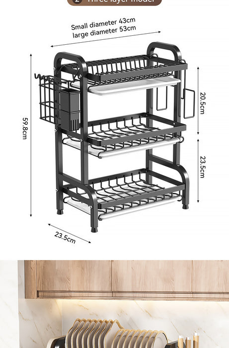 2/3-Tier Stainless Steel Dish Rack with Utensil Holder — Compact Rustproof Countertop Drainer