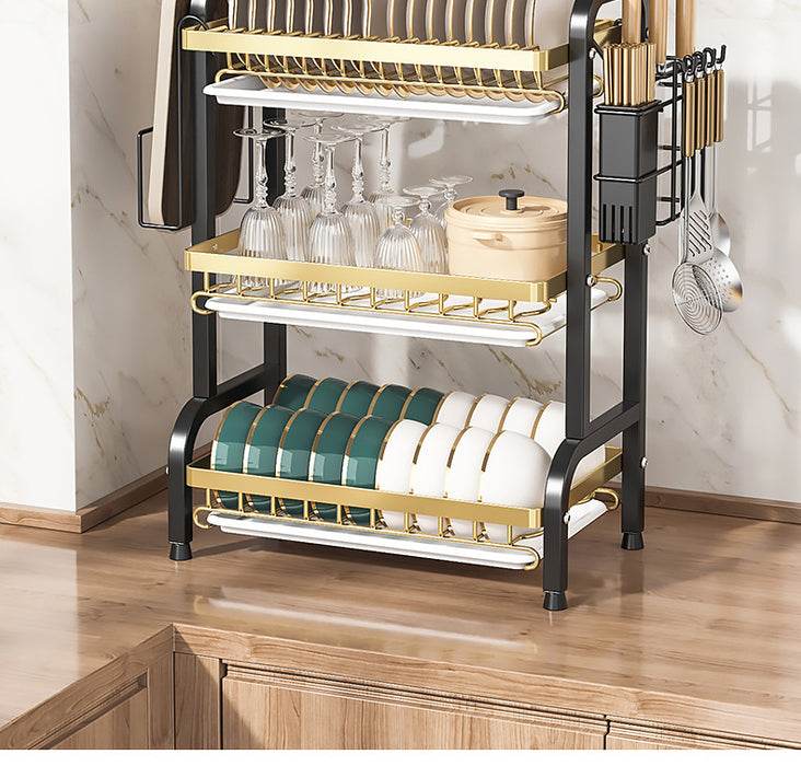 2/3-Tier Stainless Steel Dish Rack with Utensil Holder — Compact Rustproof Countertop Drainer