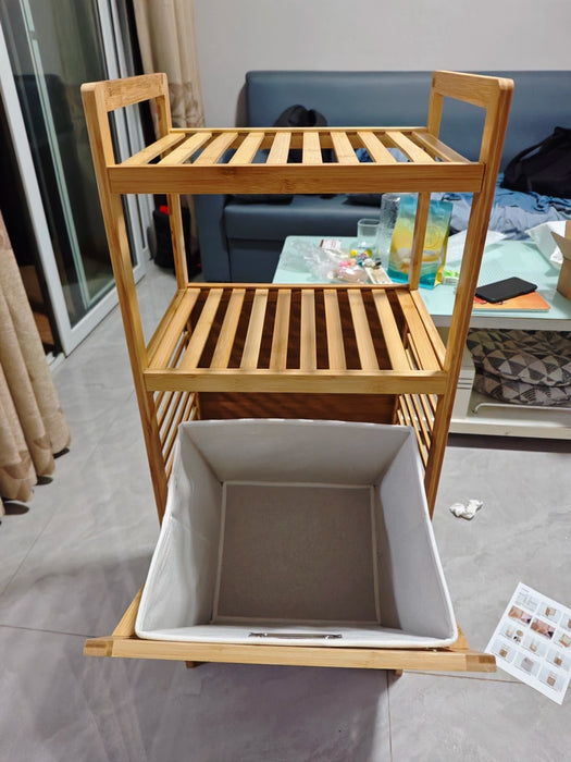 3/4-Tier Bamboo Laundry Hamper & Bathroom Rack with Pull-Out Shelves