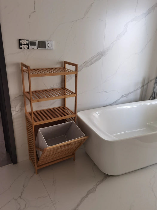 3/4-Tier Bamboo Laundry Hamper & Bathroom Rack with Pull-Out Shelves