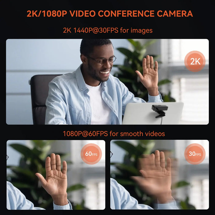nuroum V11 2K Webcam — 1080p 60FPS, 90° Wide Angle, USB Plug & Play with Mic & Privacy Cover