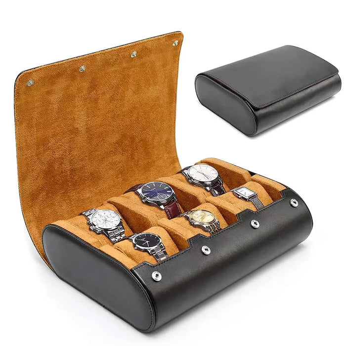6-Slot PU Leather Watch Travel Case – Roll Organiser for Men & Women