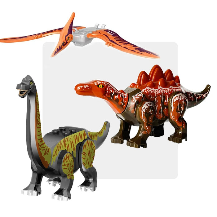 Jurassic Dinosaur Building Blocks - Velociraptor, Triceratops, Indominus & T‑Rex Models