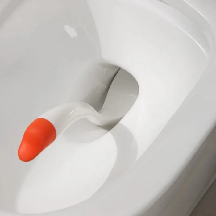 Swan-shaped Long-handle Toilet Brush with Holder — Dense Bristles, ABS (White/Blue/Black)