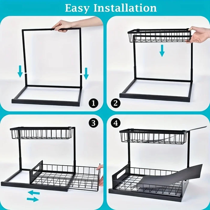 Double-Layer Sliding Under-Sink Shelf – Pull-Out Cabinet Storage for Kitchen & Bathroom