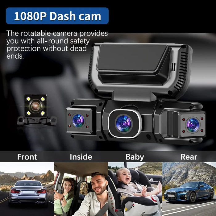 4‑Channel 1080p Wi‑Fi Dash Cam — Front, Rear, Left & Right with 24‑Hour Parking Monitor