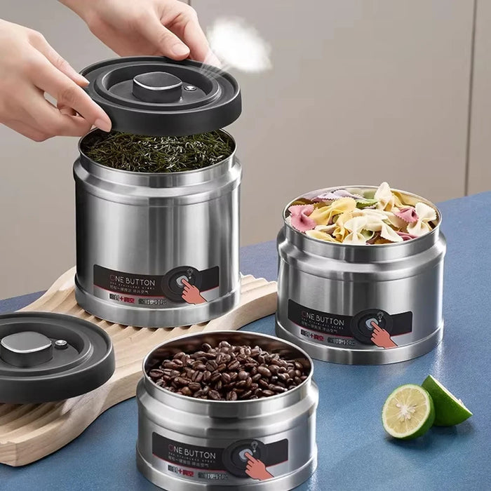 Vacuum-Sealed Stainless Steel Food Jar — Airtight Coffee & Grain Storage (750, 1100, 1600ml)