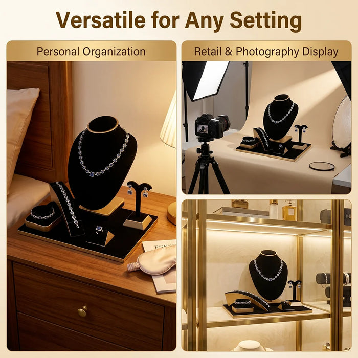Velvet Jewellery Organiser Stand – Metal Ring, Pendant, Bracelet & Watch Display