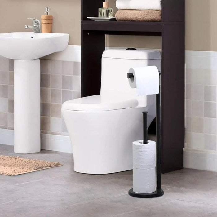 Stainless Steel Freestanding Toilet Roll Holder, Black – Standing Holder with 4‑Roll Storage