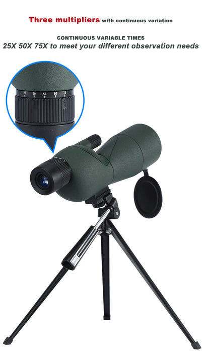 25–75x60 ED Zoom Monocular Telescope — BAK4 Prism, Waterproof & Fogproof