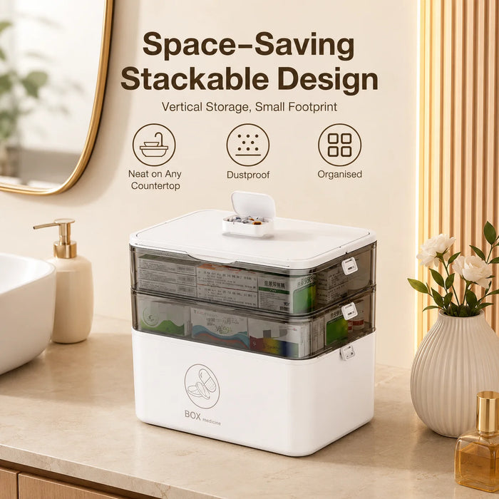 3-Tier Medicine Storage Box — Dustproof Large Capacity Organiser for Home, Bathroom & Office
