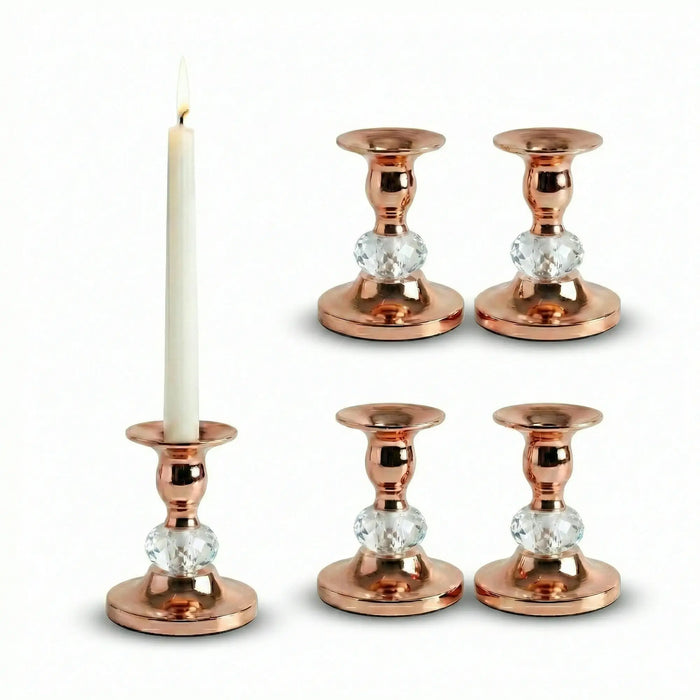 Pair of Gold Metal Taper Candle Holders — Vintage Brass Finish, 8.5 cm