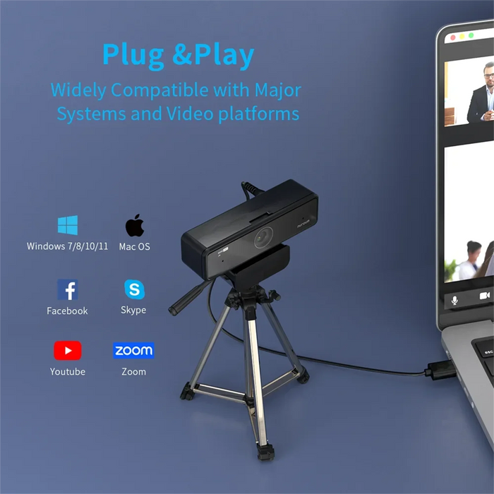 nuroum V11 2K Webcam — 1080p 60FPS, 90° Wide Angle, USB Plug & Play with Mic & Privacy Cover