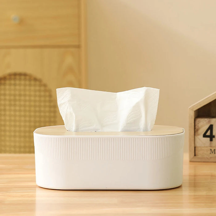 Bamboo & Solid Wood Tissue Box — Removable Napkin Holder, White or Black