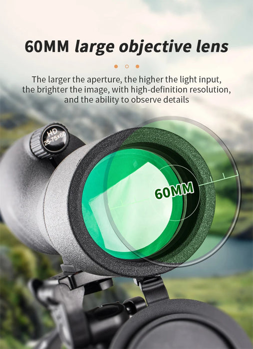 25–75x60 HD Spotting Scope Monocular — Waterproof Zoom for Birdwatching & Camping