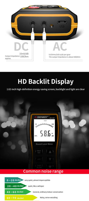 SW-523 / SW-524 Digital Sound Level Meter (30–130 dB) Handheld Noise Meter