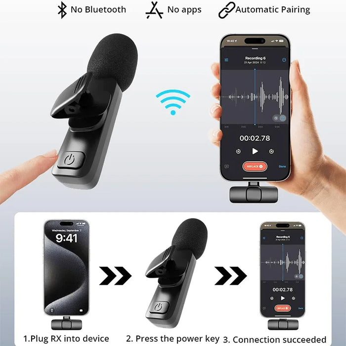 Wireless Lavalier Microphone for iPhone & iPad – Clip-on Mic for Vlogs, Interviews and Podcasts