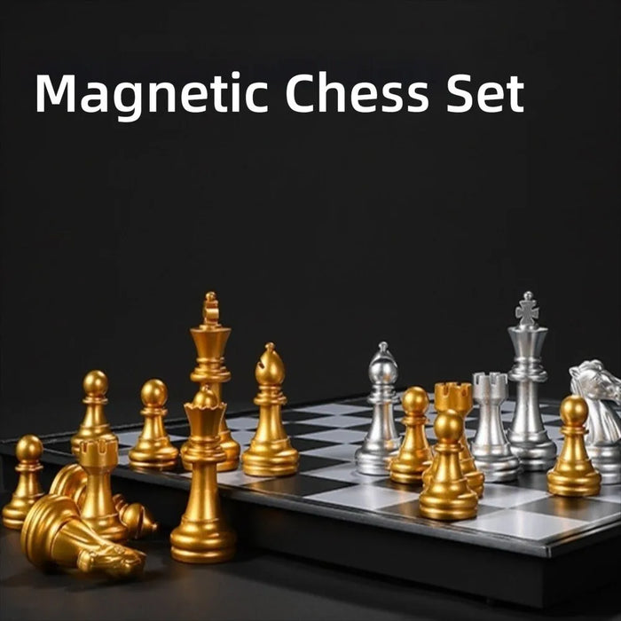 Magnetic Folding Chess Set — 25cm or 32cm, Gold & Silver Plastic Travel Board