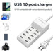 10‑Port 50W USB Charging Station – Multi‑Device Fast Charger with LCD (EU/UK/US plugs)