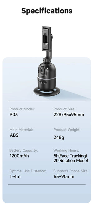 P03 360° Auto Face-Tracking AI Phone Gimbal — Desktop Tripod Holder for Vlog & Live