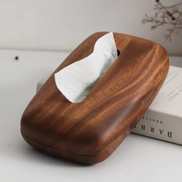 Nut‑brown Solid Wood Tissue Box Cover — Simple, Large Capacity Tissue Holder