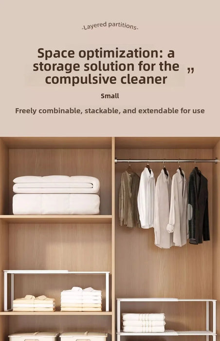 Adjustable Wardrobe Layered Shelves — Retractable Storage Rack for Closet, Cabinet and Shoe Organisation