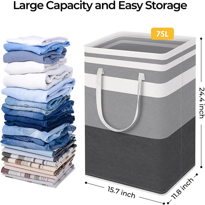 75L Large Collapsible Laundry Basket, Waterproof Tall Clothes Hamper with Extended Handles