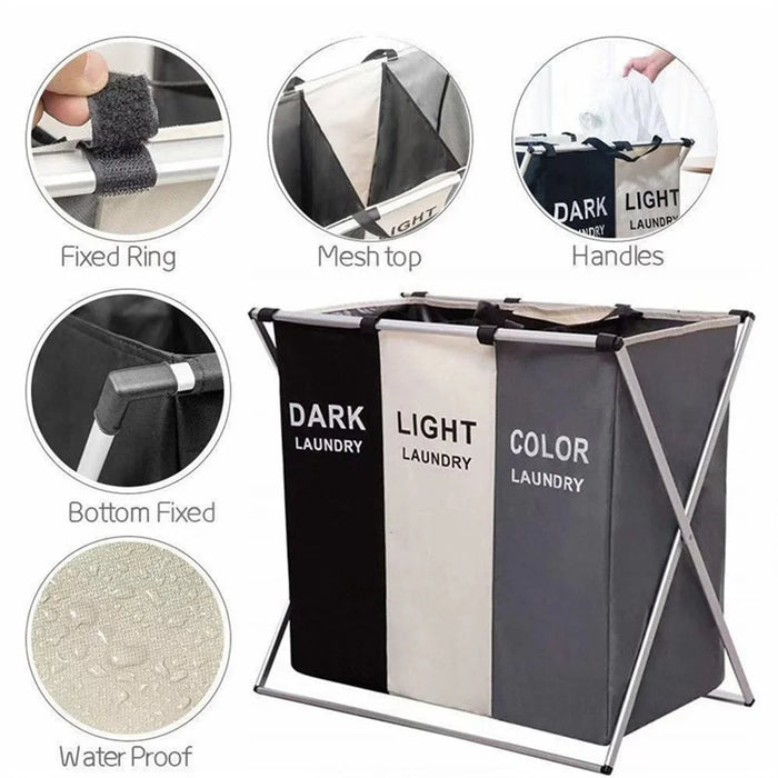 Foldable Waterproof Laundry Hamper — Large Oxford Storage, 1 or 3-Grid Options (Black/Grey)