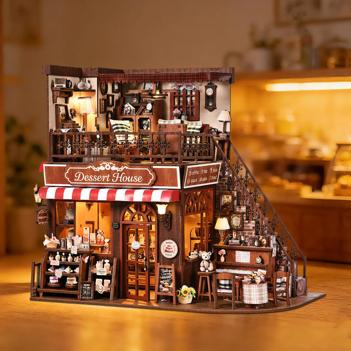 Cute Cake Shop 3D Wooden Book Nook Kit — DIY Miniature Bookshelf Dollhouse Bookend