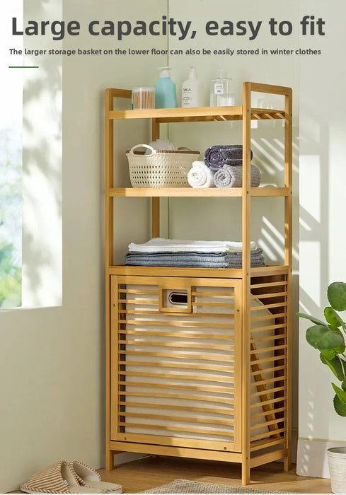 3/4-Tier Bamboo Laundry Hamper & Bathroom Rack with Pull-Out Shelves