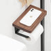 Wooden Toilet Roll Holder with Shelf — Wall-mounted, Rustproof Matt Black