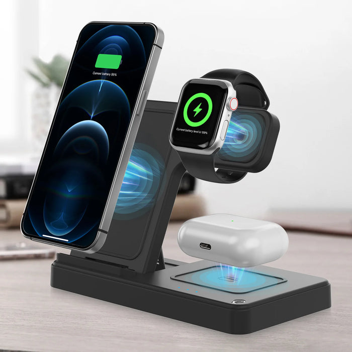 3-in-1 Magnetic Foldable Wireless Charger — 18W Fast Charge for iPhone, iWatch & AirPods