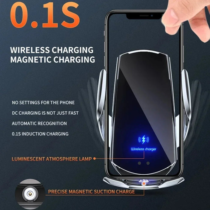 Q3 Smart Sensor 15W Wireless Car Charger & Auto‑Clamping Phone Holder — Qi Compatible