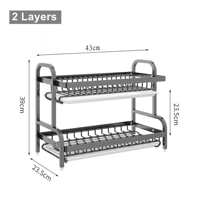 2/3-Tier Stainless Steel Dish Rack with Utensil Holder — Compact Rustproof Countertop Drainer