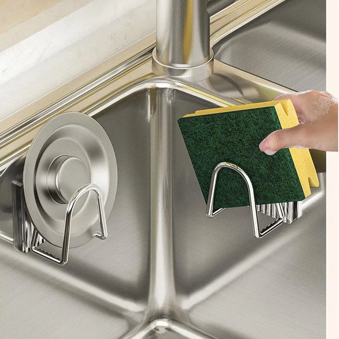 Adhesive 304 Stainless Steel Sink Sponge Holder — Brushed Peel‑and‑Stick Organiser