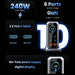 240W GaN 6-in-1 Charger — 140W PD3.1, Digital Display & Ambient Light (USB‑C / USB‑A)