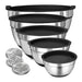 8-Piece Stainless Steel Mixing Bowls with Airtight Lids — Black, Non-Slip Bases