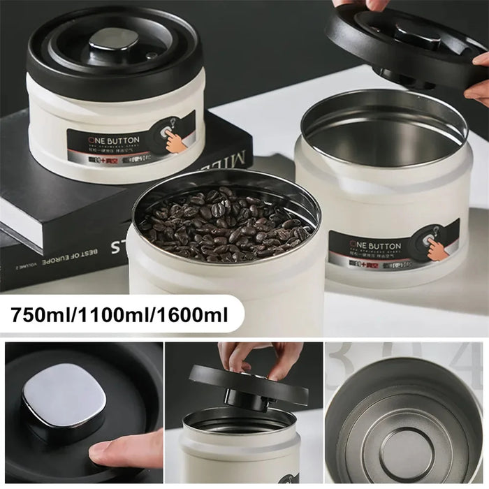 Stainless Steel Vacuum Coffee Canister – Airtight Storage for Beans, Tea & Grains