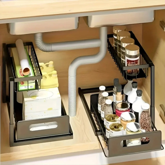 Double-Layer Sliding Under-Sink Shelf – Pull-Out Cabinet Storage for Kitchen & Bathroom