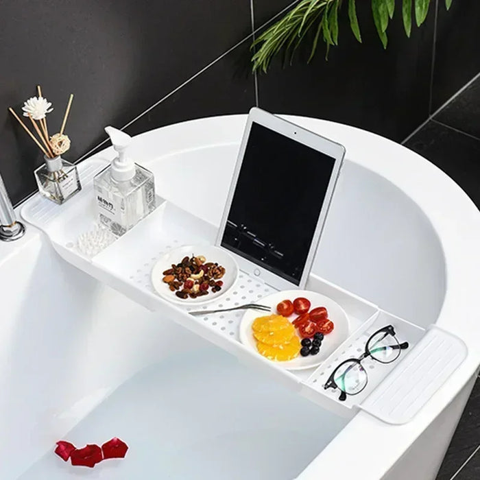 Extendable Bathtub Shelf – Retractable Bath Tray & Towel Holder (Black or White)