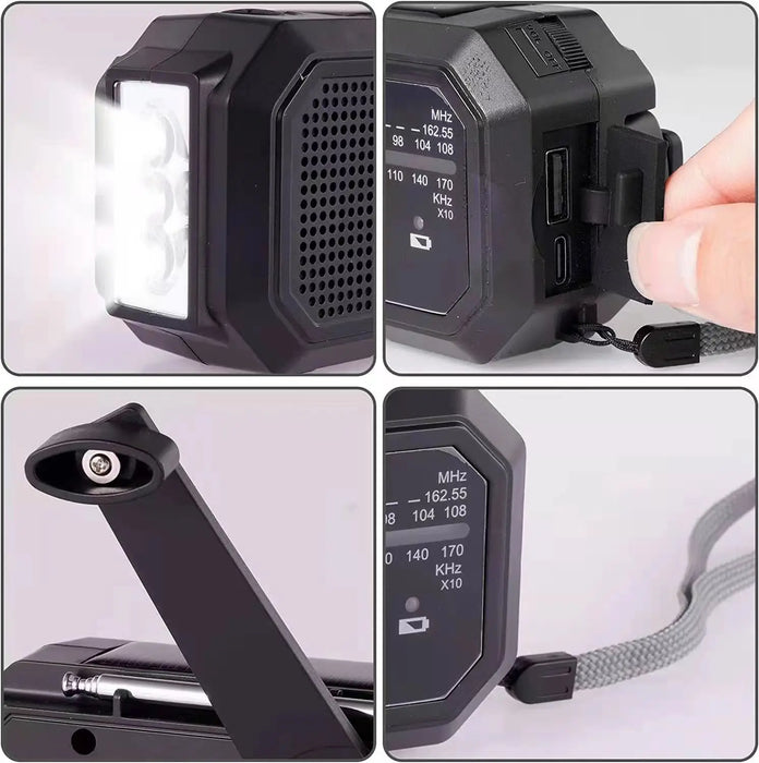 Portable Solar Emergency AM/FM Radio with Hand Crank, USB-C Charger and Torch
