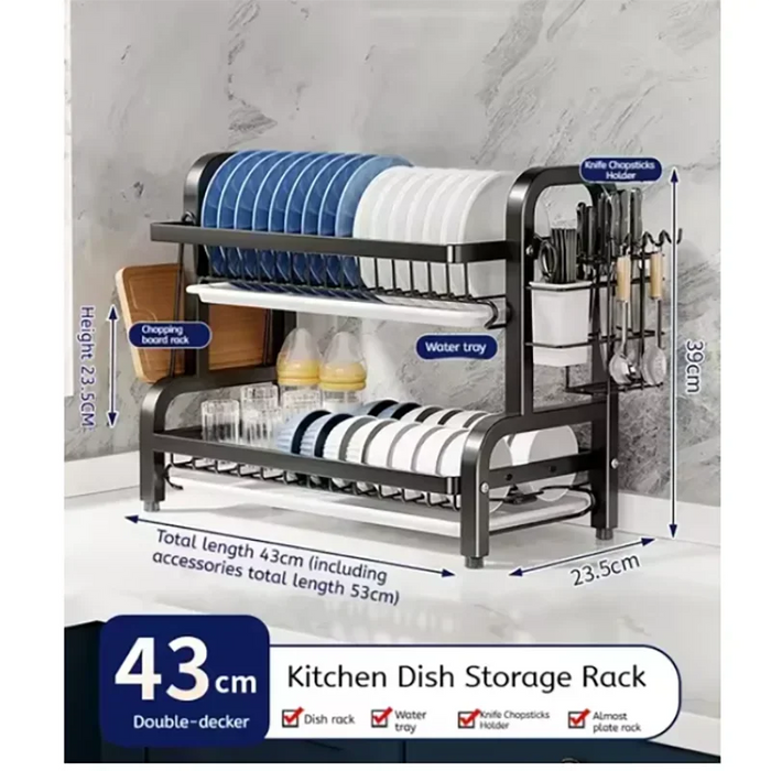 2/3-Tier Stainless Steel Dish Rack with Utensil Holder — Compact Rustproof Countertop Drainer